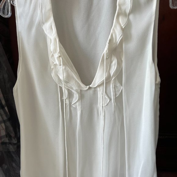 NWOT Diane Von Furtensberg Cream Ruffled Sleeveless Tie Blouse - Picture 8 of 10